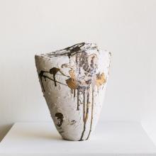 White and Gold Vessel No 123 by Beverly Morrison